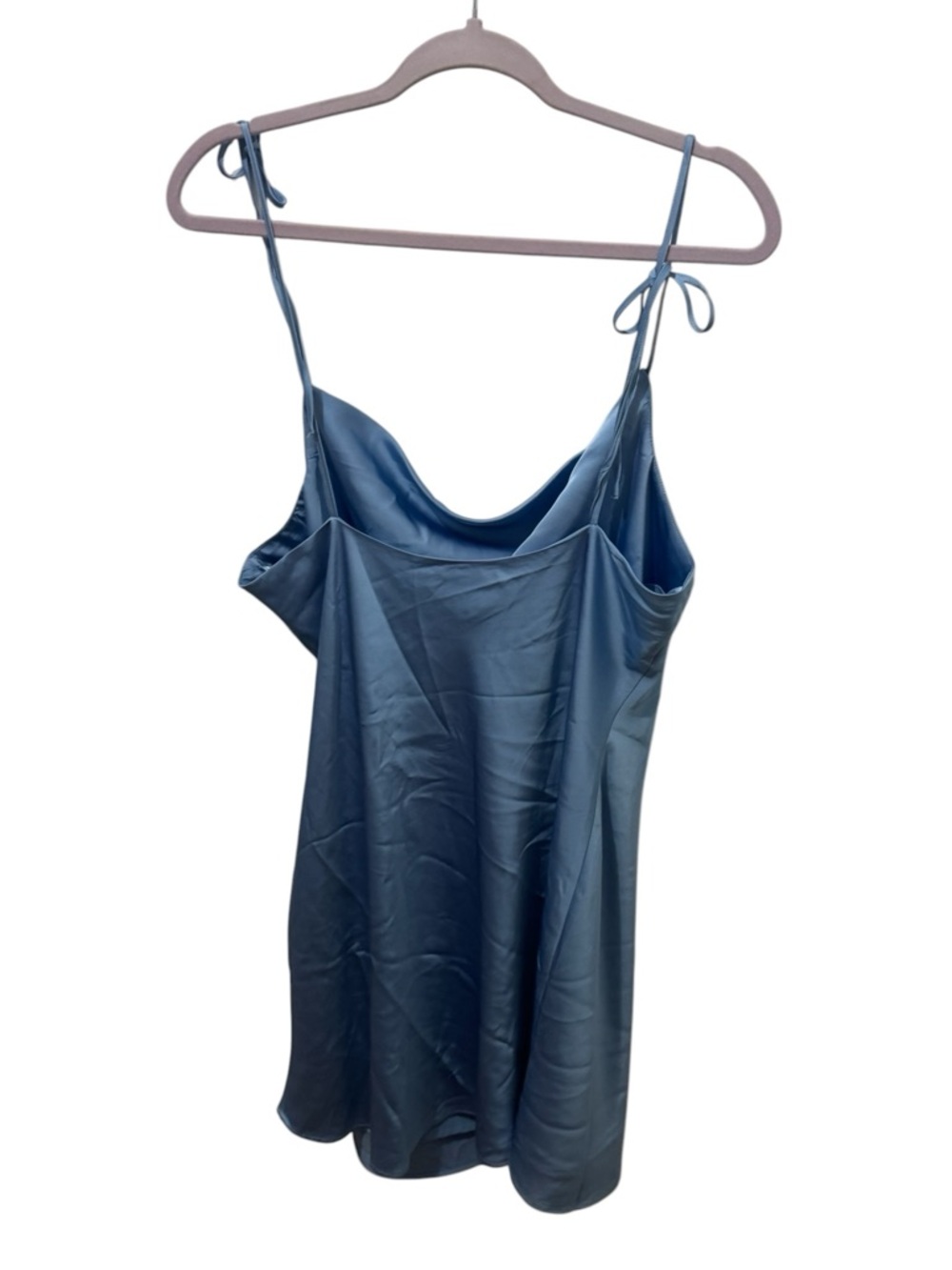 Abercrombie & Fitch Satin Blue Tie Shoulder Midi Dress Size Large Petite - Picture 3 of 5